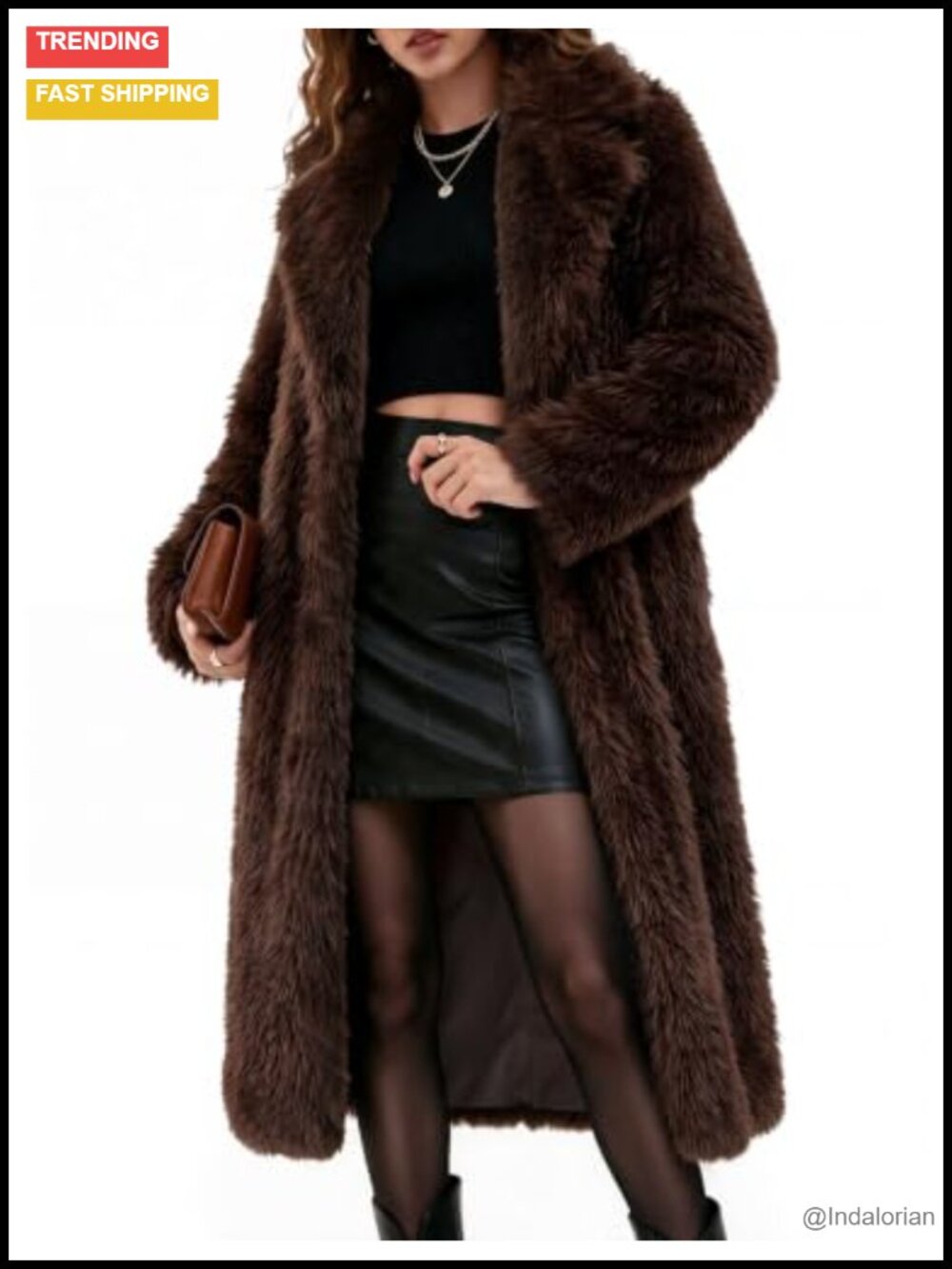 Long Faux Fur Coat Fluffy Shaggy Warm Button Winter Jacket